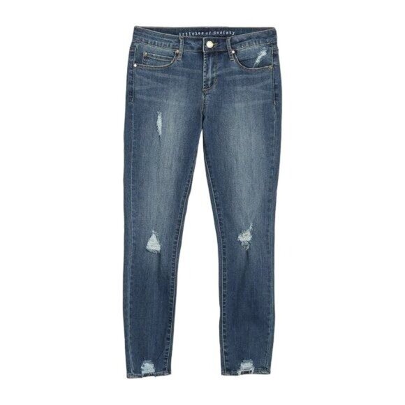 Articles Of Society Suzy Cropped Jeans Medium Blue Distressed - Picture 1 of 5